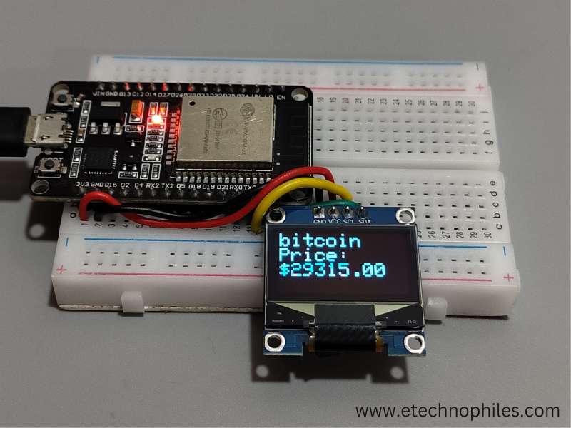 Circuit connections of crypto stocks project using Arduino and OLED