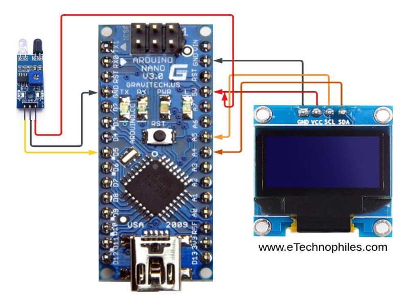 Circuit diagram of tachometer using Arduino