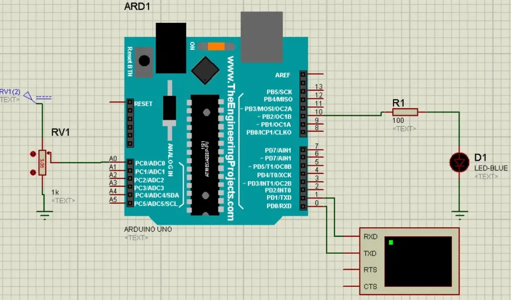 Circuit connections of changing LED brightness using potentiometer