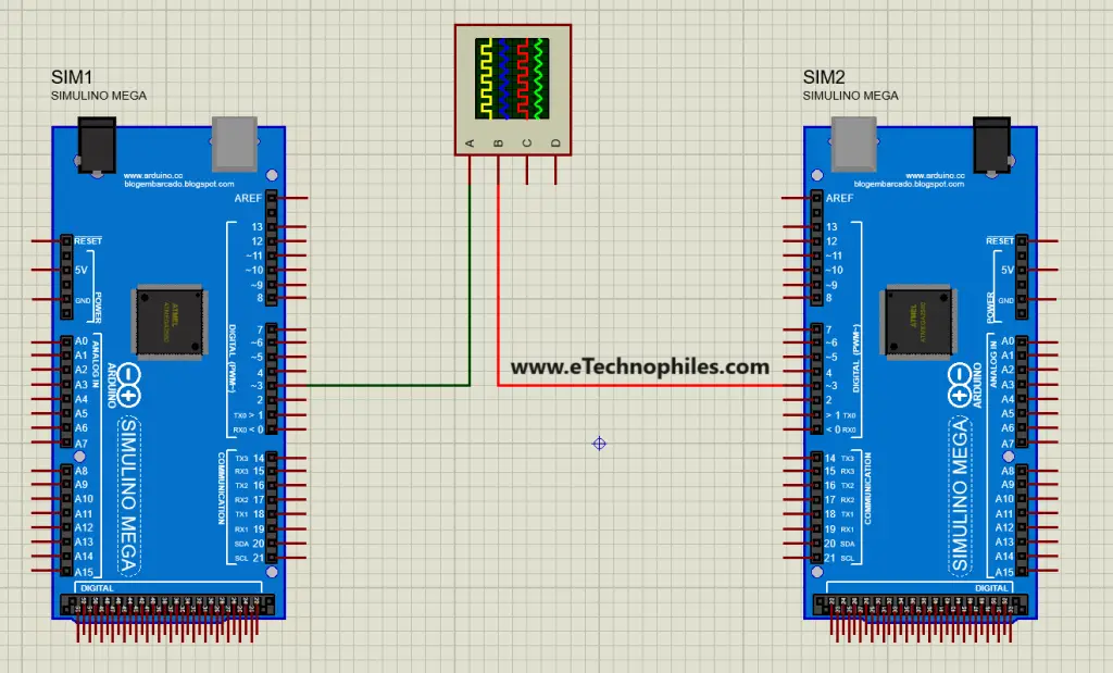 Two Arduino Mega connected to the Oscilloscope