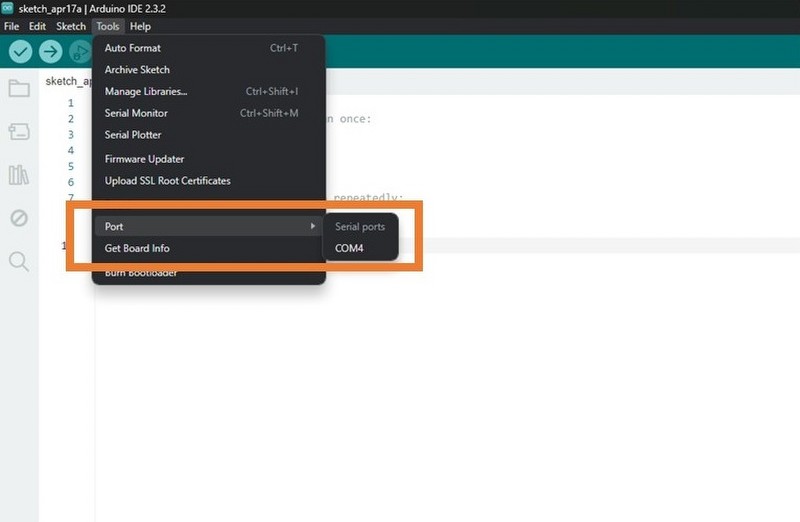 Select port to which ESP32 is connected