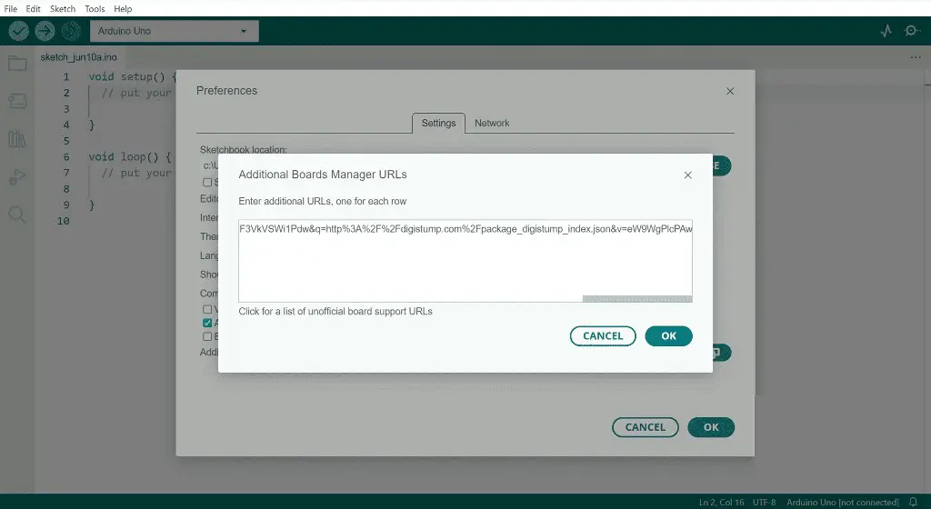 Paste the link in additional boards manager URL section