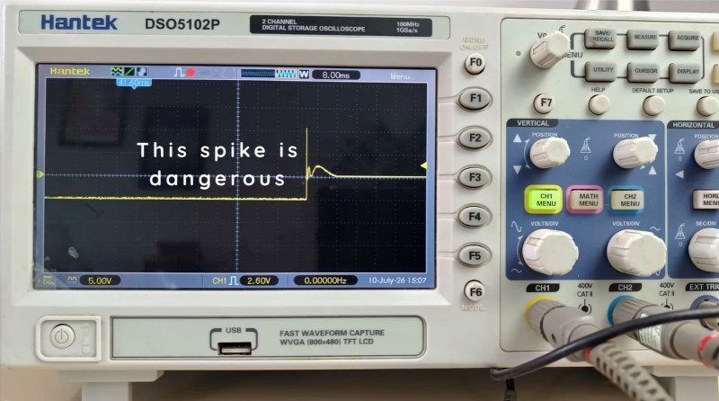 Voltage spike across the relay when the supply is switched off